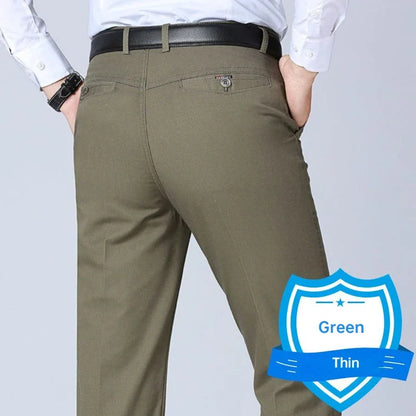 Mens Summer Thin Autumn Thick 100% Cotton Suit Pant Slacks High Waist Straight Loose Bland Solid Casual Business Pants GOZBKF