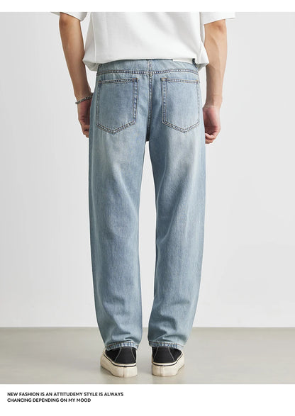 Men's Straight Jeans 2025 Summer New Thin Denim Trousers Casual Loose Outdoor Wide-leg Pants Fashion Nine-point Pants 28-36