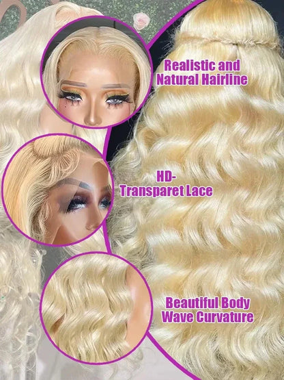 220% Density 38 Inch 613 Honey Blonde Straight Lace Front Wig Human Hair 13x6 HD Transparent Lace Frontal Wigs Pre Plucked