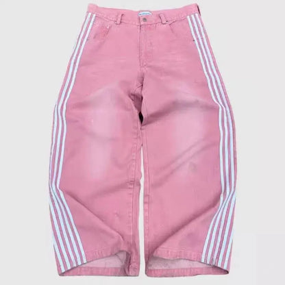 American Harajuku Style Baggy Jeans Y2K Streetwear Striped Denim Pant Men Women Casual Wide Leg Trousers Trendy High Street Pant