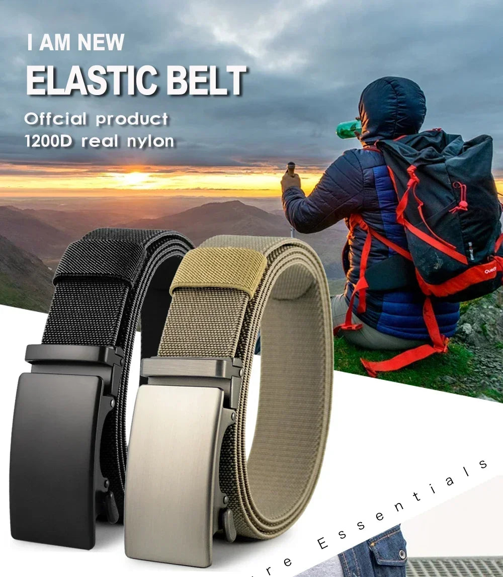 Men Belt Elastic Metal Automatic Buckle Army Outdoor Hunting Tactical Jeans Pants Belt Nylon Breathable Belts 150 Big Size Belts
