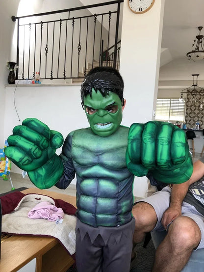 New Boys Hulk Costume Superhero Hulk Cosplay Muscle Jumpsuit Gloves Suit Girls Halloween Carnival Party Costumes