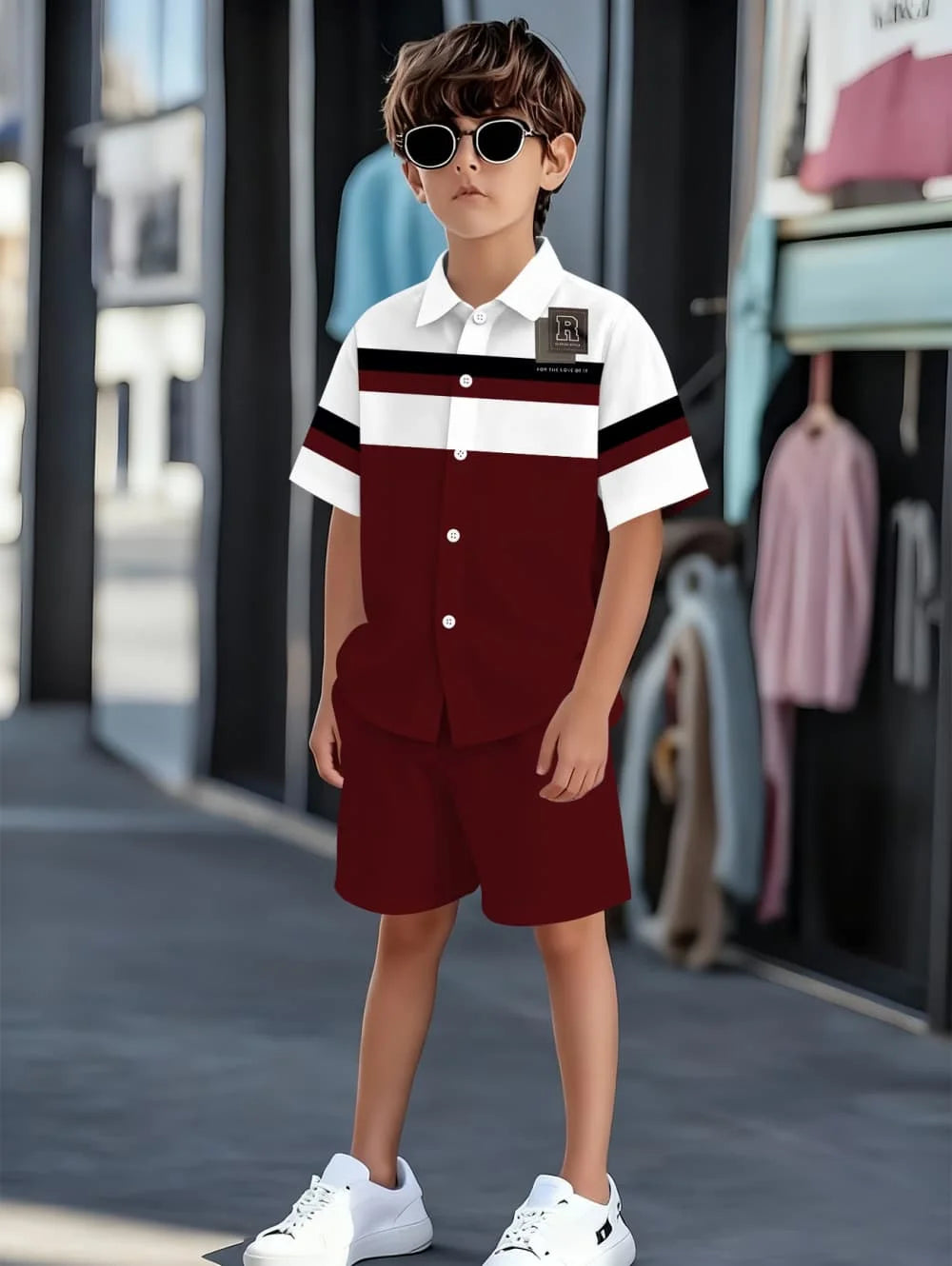 Boys Clothes Casual Colorblock Short Sleeve Shirt + Shorts Kids' Sets and Outfits Outdoor Quick Drying Shirt Casual Children Top