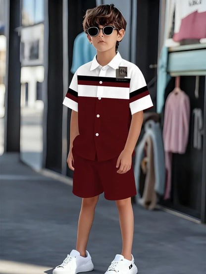 Boys Clothes Casual Colorblock Short Sleeve Shirt + Shorts Kids' Sets and Outfits Outdoor Quick Drying Shirt Casual Children Top