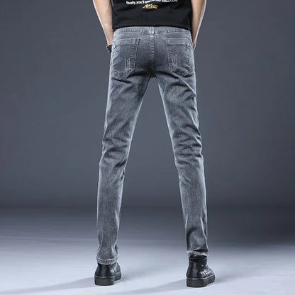 2026 New Gray Skinny Jeans Men's Slim Elastic Korean Fashion Vintage Casual Feet Male Clothing Denim Trousers 27-36