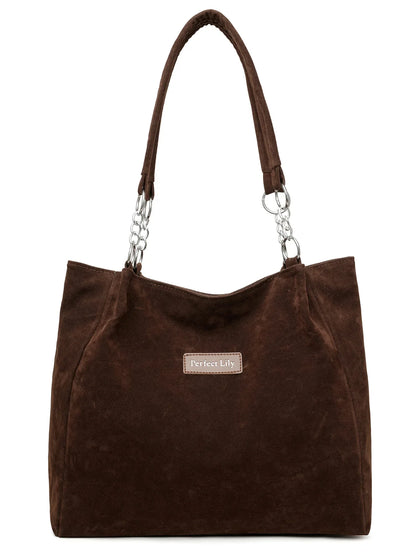 European American Autumn Winter Large Capacity Suede Women's Bag, Vintage Handbags Women Shoulder Bag, Retro Faux Suede Tote Bag