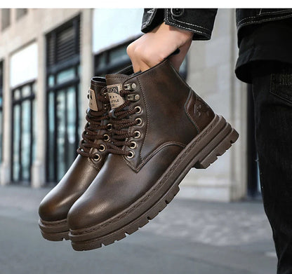 Men's boots four seasons soft-sole non-slip casual boots fashion outdoor work boots high boots classic Joker youth leather boots