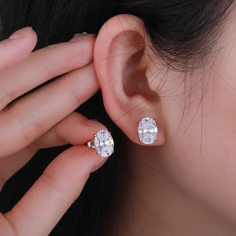1-4CT Oval Moissanite Stud Earrings S925 Silver Sparkling Diamond Ear Studs For Women Men Wedding 18K Plated Jewelry GRA