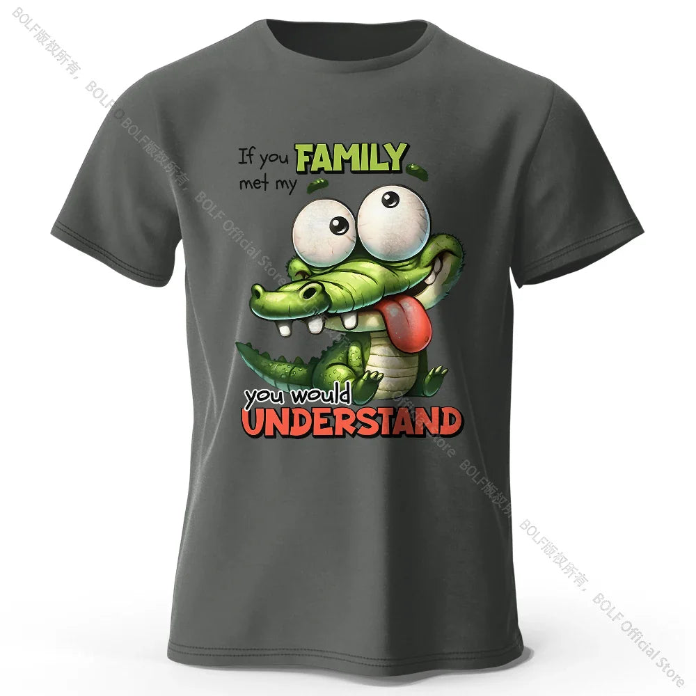 Cartoon Alligator Print 100% Cotton T-Shirt, Soft & Breathable Round Neck Short Sleeve Tee, Unisex Fun & Quirky Style