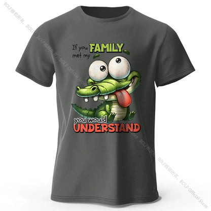 Cartoon Alligator Print 100% Cotton T-Shirt, Soft & Breathable Round Neck Short Sleeve Tee, Unisex Fun & Quirky Style