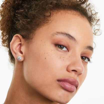 Gold Plated Halo CZ Stud Earrings 925 Sterling Silver Hypoallergenic Classic Elegant Heart Earrings Jewellry BSE894