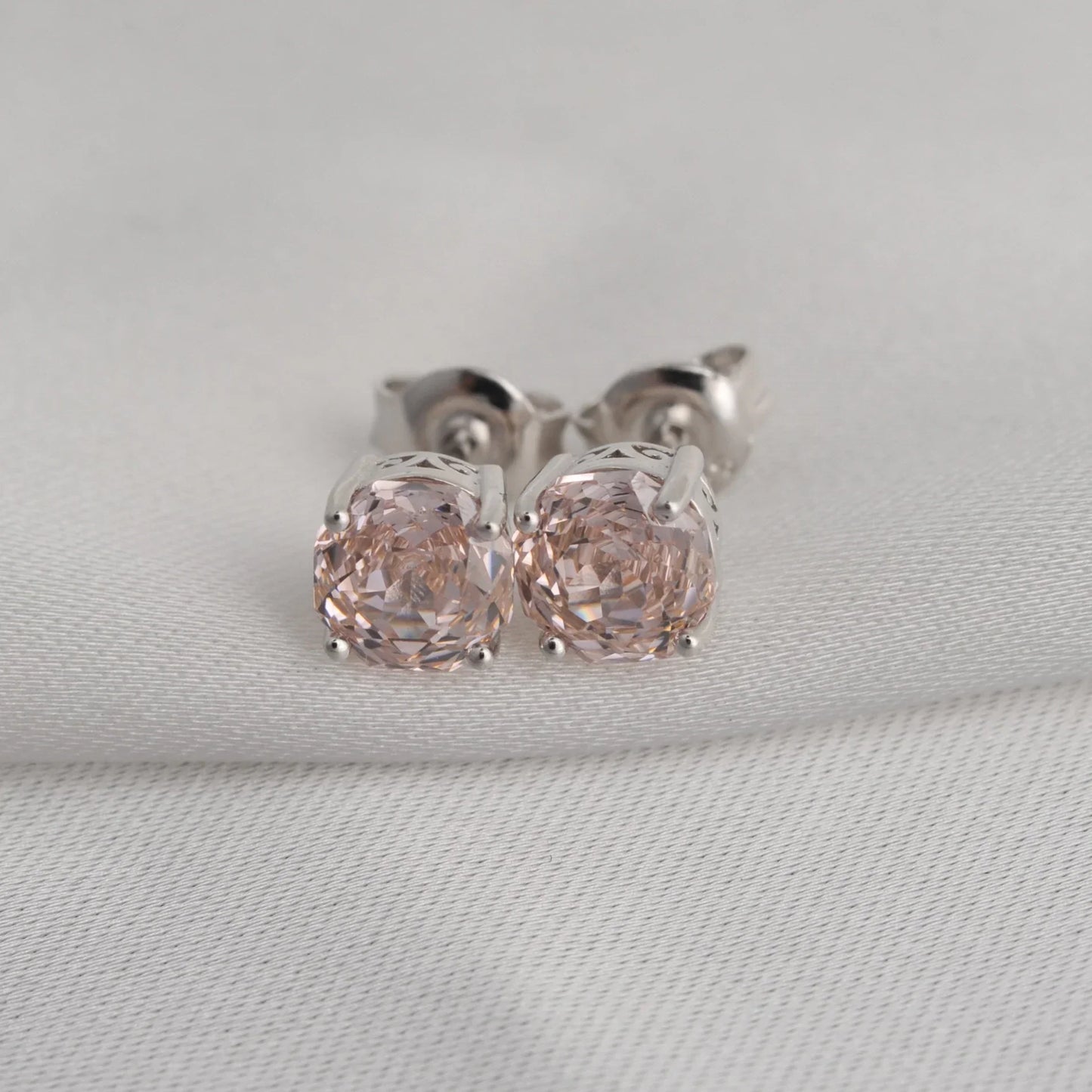 Potiy Rose Cut Octagon Morganite Pink Stud Earrings, 1.5ct Cubic Zirconia 925 Sterling Silver Earrings for Women Mother Day
