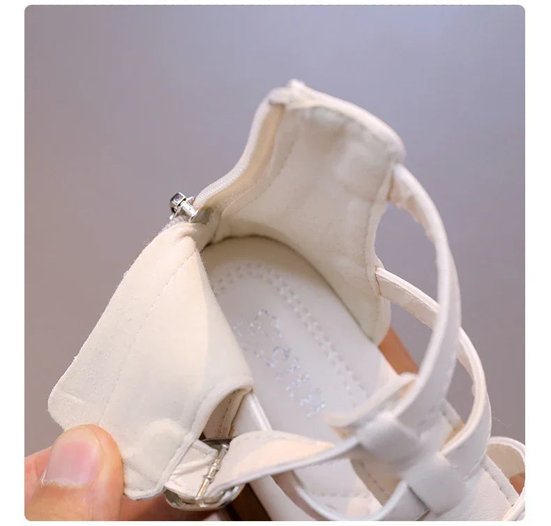British Style Children's Sandals Girl 2024 Summer Kids Hollow-out Beach Shoes Fashion Causal Girls High-top Simple Roman Sandals
