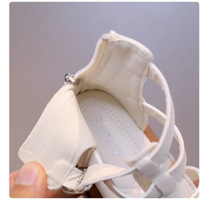 British Style Children's Sandals Girl 2024 Summer Kids Hollow-out Beach Shoes Fashion Causal Girls High-top Simple Roman Sandals