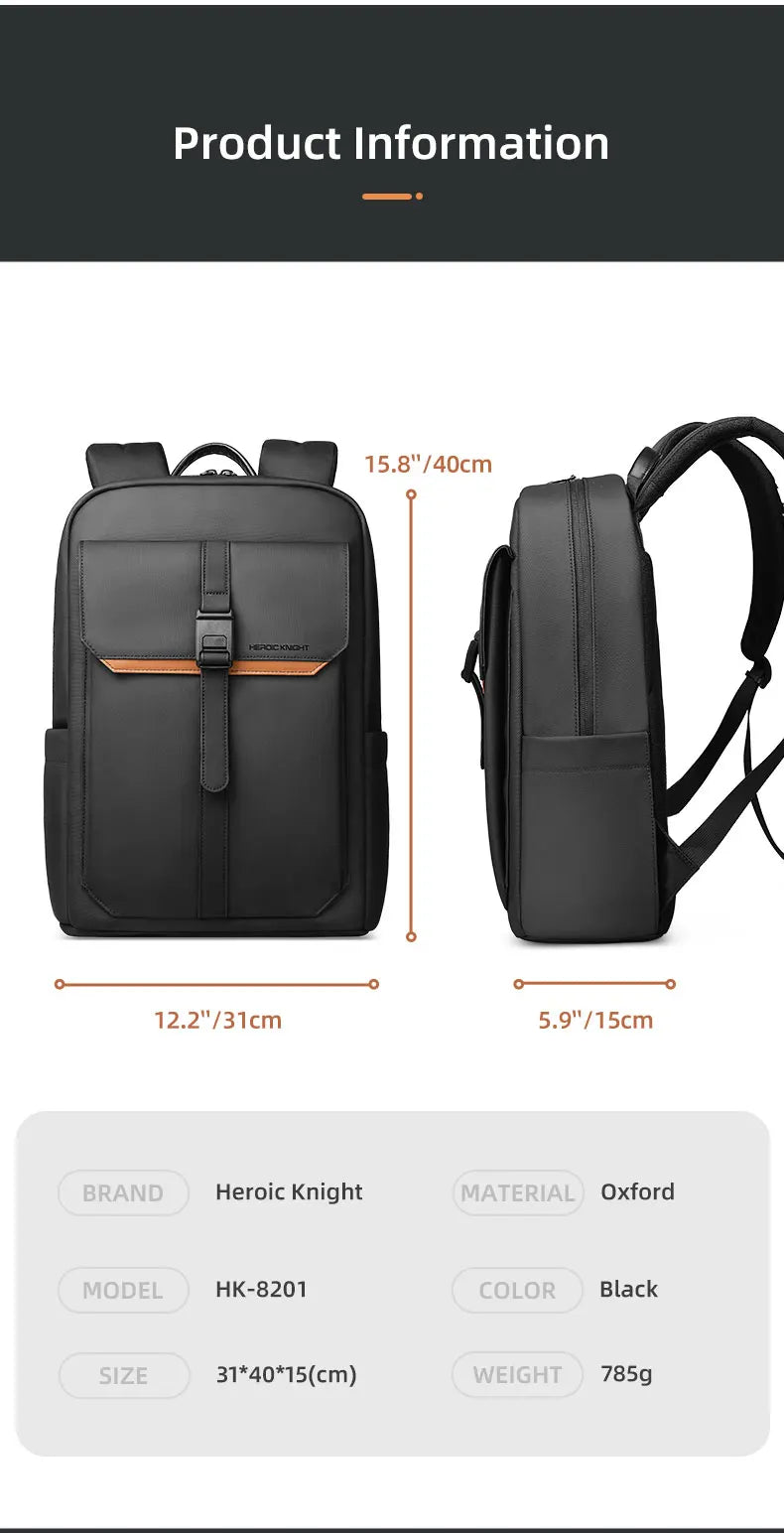 Stylish Business Backpack for Men Waterproof 15.6 inch Flap Laptop Backpack Multiple Pockets Casual Daypack for Work School