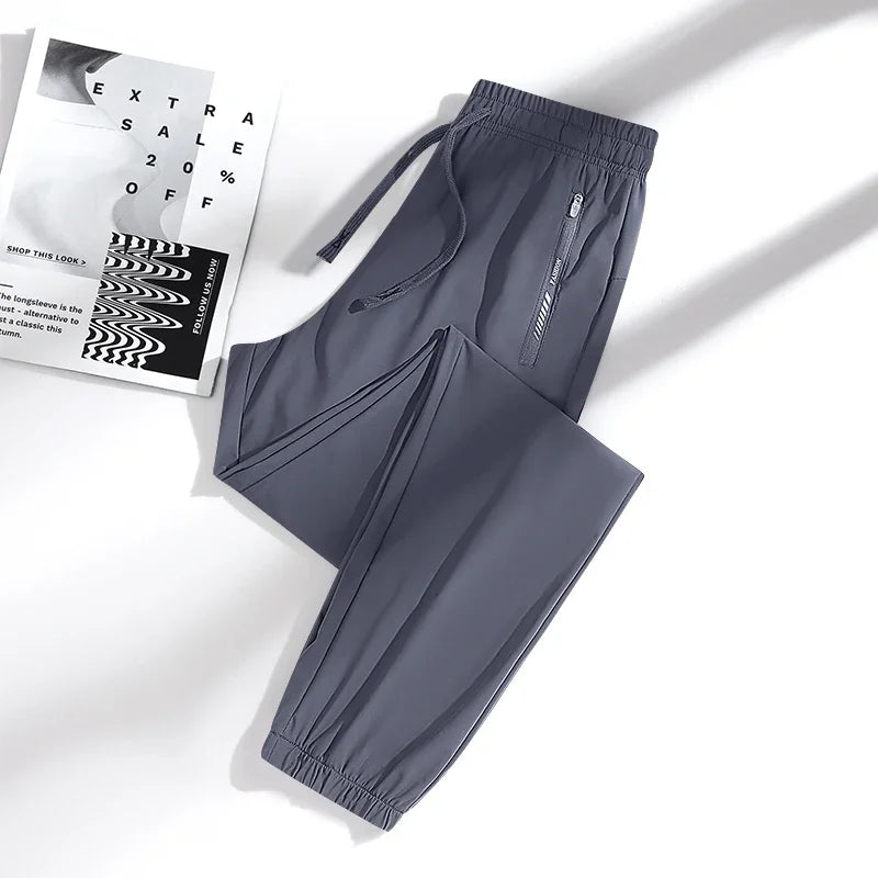 New High Quality Ice Silk Men's Women's Pants Summer Thin Loose Quick Drying Breathable Sports Straight Leg Tie Casual Pants