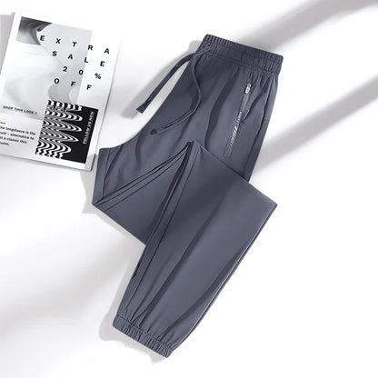 New High Quality Ice Silk Men's Women's Pants Summer Thin Loose Quick Drying Breathable Sports Straight Leg Tie Casual Pants