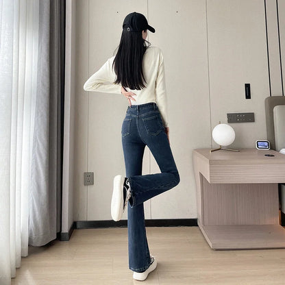Fashion New Women Warm Plush Flared Jeans Thermal Fleece Loose Denim Pants Female High Waist Urban Straight Flare Trouser