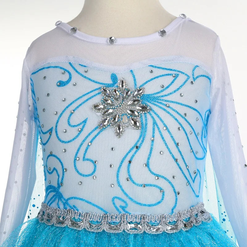Jasmine Rapunzel Snow Queen Elsa Princess Dress Girl Mesh Sequin Dress Kids Cosplay Belle Aurora Costumes Carnival Party Gowns