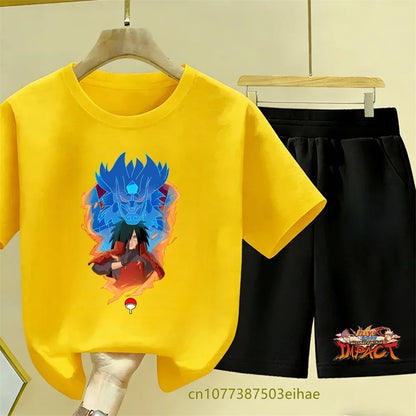 Naruto Children's 2-Piece Set Classic Anime Style Short Sleeve Top Casual Shorts Summer Outfit Specially Designed For Boys Girls