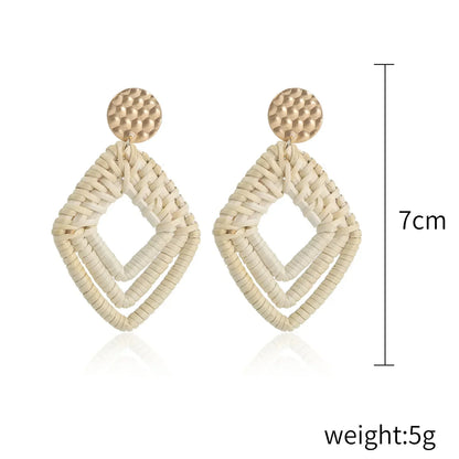 Personality Bamboo Rattan Hand-woven Geometry Drop Dangle Earrings for Women Temperament Summer Beach Stud Jewelry Holiday Gift