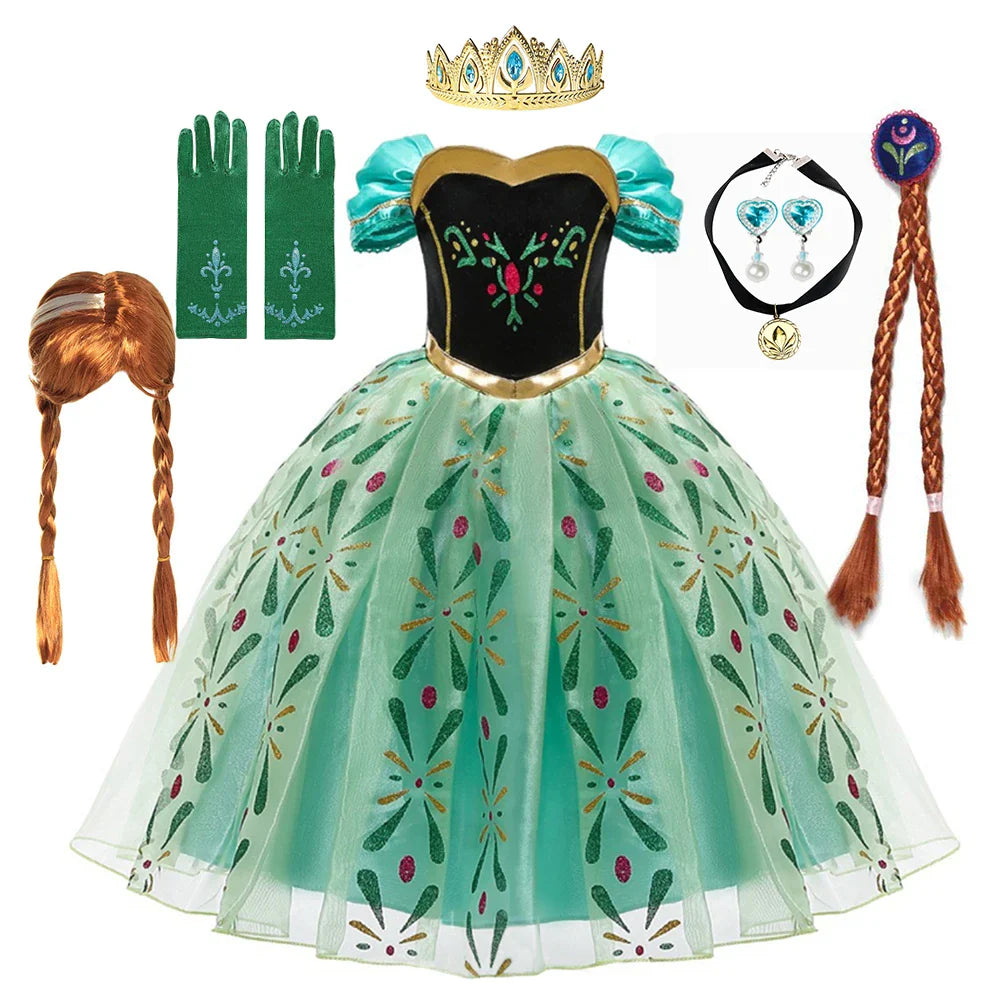 Full Printing Kids Cosplay Anna Princess Costume Fancy Birthday Carnival Party Prom Dress Toddler Role Play Clothing Outfits