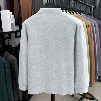 Fashion brand autumn new men's top casual warm 100% cotton long sleeved Polo shirt