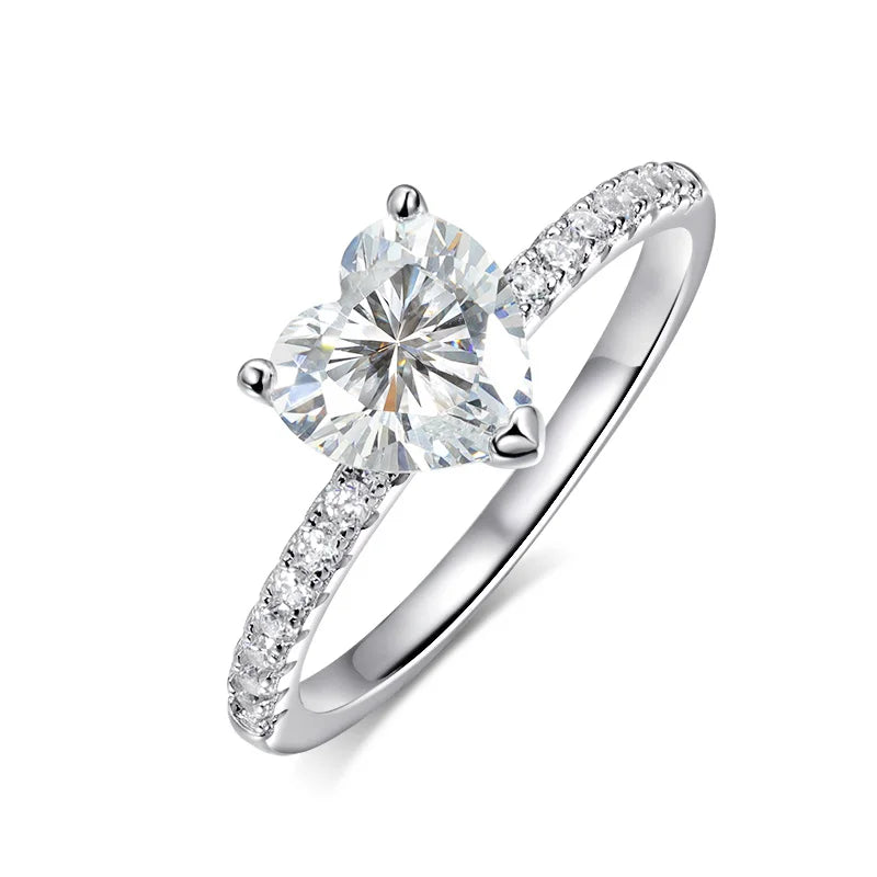 D VVS1 1-2ct Heart Moissanite Engagement Ring 925 Sterling Silver Plated 18k White Gold Diamond Promise Rings for Women