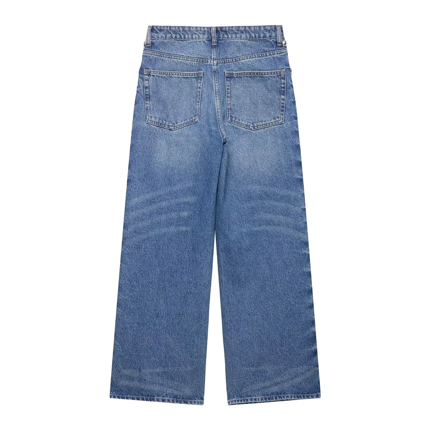 High Waist Embroidered Flares Button Fly Full Length Loose Fit Jeans