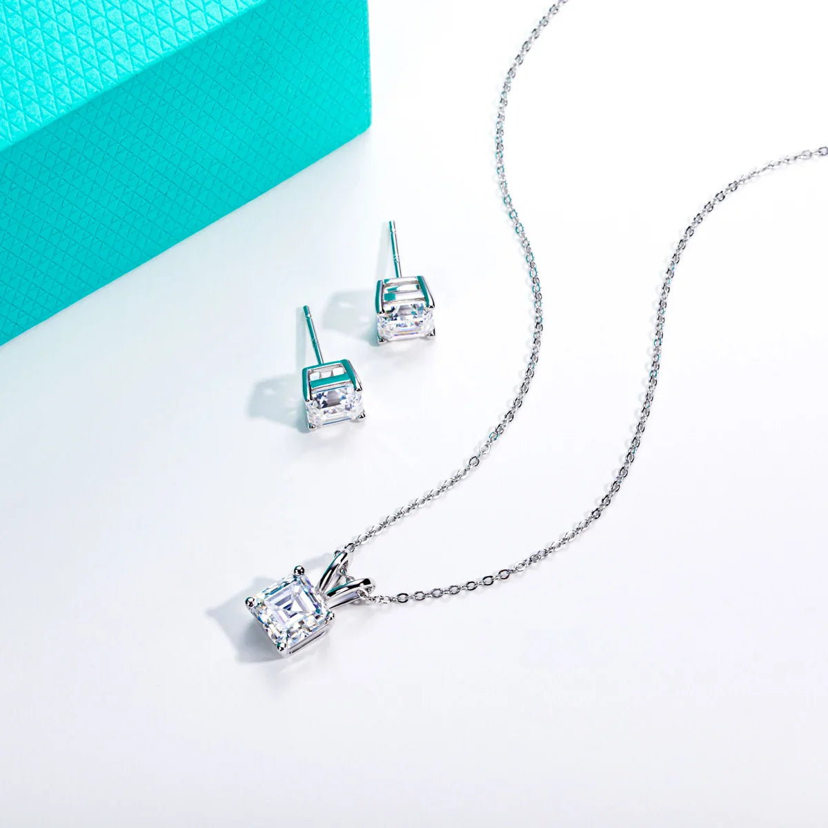 2-5ct Asscher Moissanite Necklace 0.5-3ct Earrings 925 Sterling Silver 18k Gold Plated Wedding Jewelry Set for Woman