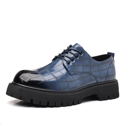 Business Formal Big Head Leather Shoes Men Spring Autumn Fashion Platform Shoes Male Lace Designer Stone Pattern Dress Shoes Man
