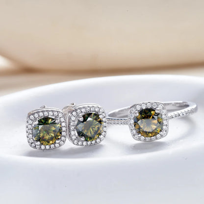S925 Sterling Silver jewelry for women 1 carat moissanite diamond 3 pieces set necklace ring earrings wedding party