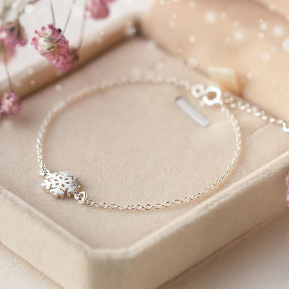 100% 925 Sterling Silver Frosted Snowflake Simple For Women Chain Link Bracelet Adjustable Sterling Silver Jewelry