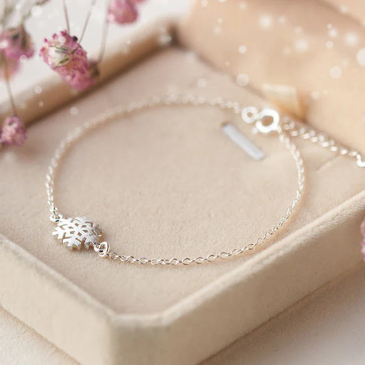 100% 925 Sterling Silver Frosted Snowflake Simple For Women Chain Link Bracelet Adjustable Sterling Silver Jewelry