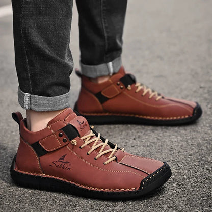 Handmade Leather Casual Men Shoes Design Sneakers Man Breathable Leather Shoes Men Ankle Boots Outdoor
