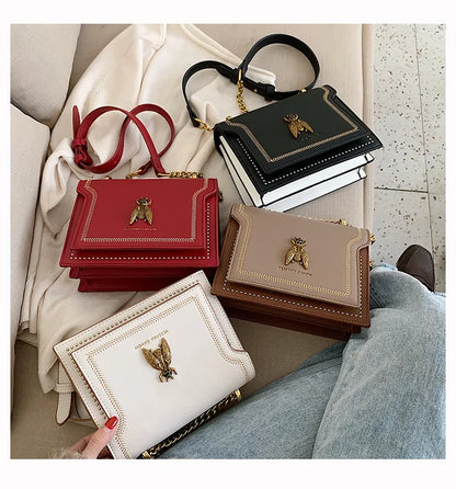 Luxury Brand Women Handbag 2024 New Retro Bee Female Shoulder Bag Simple High Quality Leather Designer Crossbody Bags