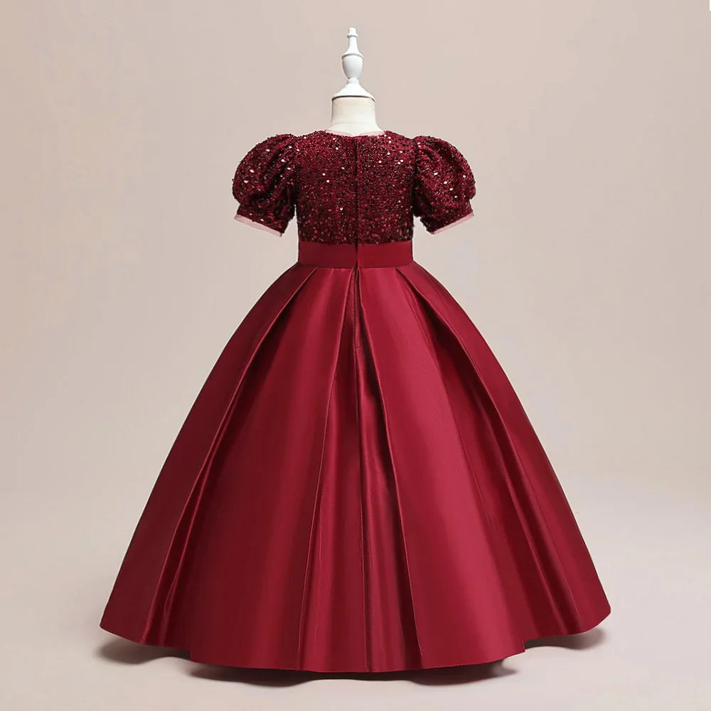 Christmas Sequin Bridesmaid Girl Dresses Elegant Bow Wedding Party Princess Prom Kids Dress For Girls Birthday Evening Costumes