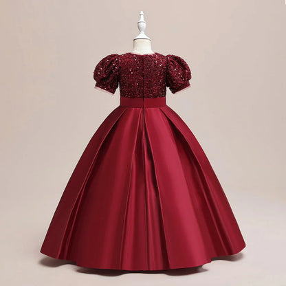 Christmas Sequin Bridesmaid Girl Dresses Elegant Bow Wedding Party Princess Prom Kids Dress For Girls Birthday Evening Costumes