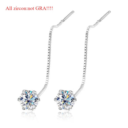 5/6.5mm Tassel Moissanite Drop Earrings Lab Diamond Sparkling Women Wedding Jewelry Pure 925 Silver Plated 18K Earring