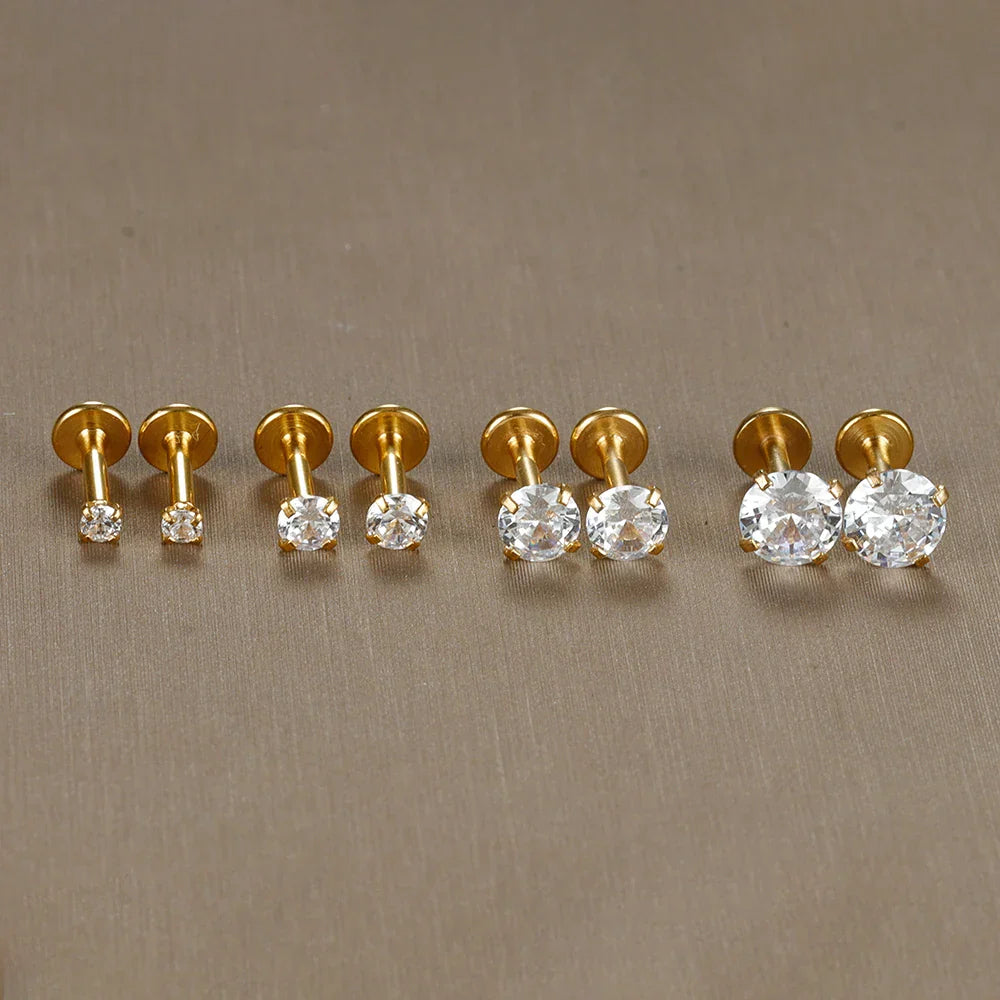 2PC Labret Tragus Stud Earrings 16G Surgical Stainless Steel CZ Crystal  Monroe Helix Cartialge Conch Medusa Lip Body Piercing