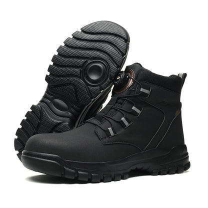 High Top Work Shoes Men Rotary Button Slip Resistant Safety Shoes Water Resistant Work Sneakers Anti-Puncture Anti-smash Shoes