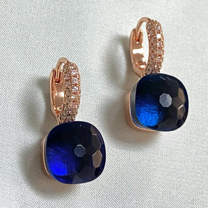 Classic Candy Color Earrings Inlay Transparent Zircon 27Colors Crystal Earrings Rose Gold Plated Fashion Jewelry For Women