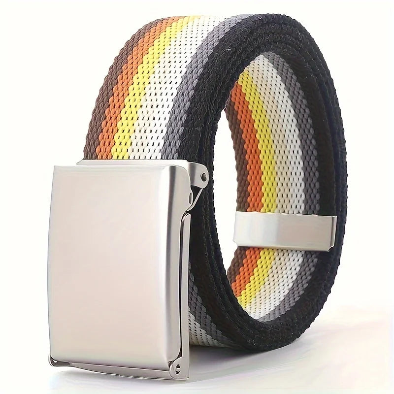 Rainbow Pride Canvas Belt with Square Buckle - Versatile & Stylish for Jeans