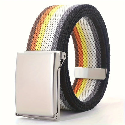 Rainbow Pride Canvas Belt with Square Buckle - Versatile & Stylish for Jeans