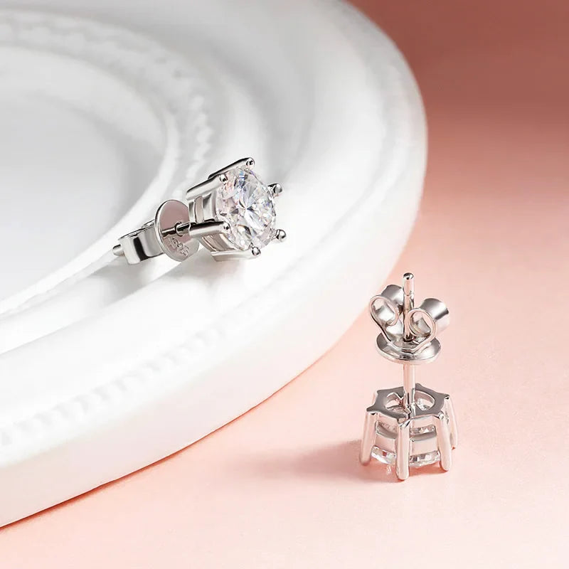 0.1-3CT Certified Moissanite Stud Earring for Women Classic Sparkling Lab Diamond Sterling Silver 925 Jewelry 6-Claws