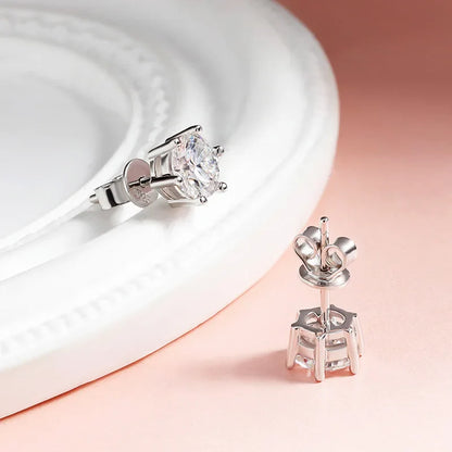 0.1-3CT Certified Moissanite Stud Earring for Women Classic Sparkling Lab Diamond Sterling Silver 925 Jewelry 6-Claws