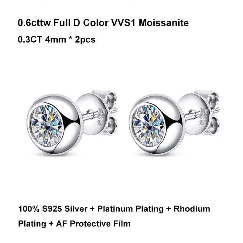 Real 0.3/0.5 Carat Round Moissanite Diamond Stud Earrings for Women S925 Sterling Silver Earring Wedding Party Fine Jewelry