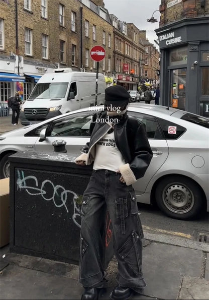 Women's Black Gothic Baggy Cargo Jeans Harajuku Oversize Denim Trousers Y2k 90s Vintage 2000s Emo Jean Pants Trashy Clothes 2024