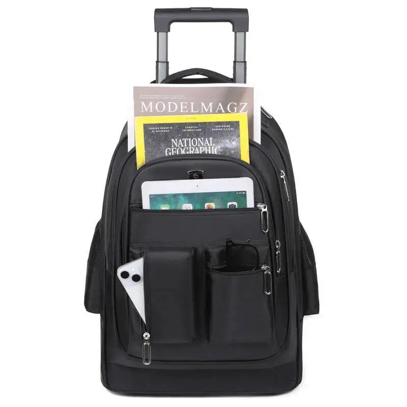 Large Capacity Travel Backpack With Wheels Hidden Pull Rod Waterproof Carry On Luggage Weekend Travel Bag For Men Business Trip
