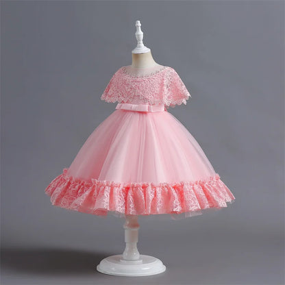 Vestido de Festa Infantil Rosa, Modelo Princesa com Saia Rodada em Tule, para Meninas de 3 a 12 Anos – Ideal para Aniversário, Natal e Cerimônias.